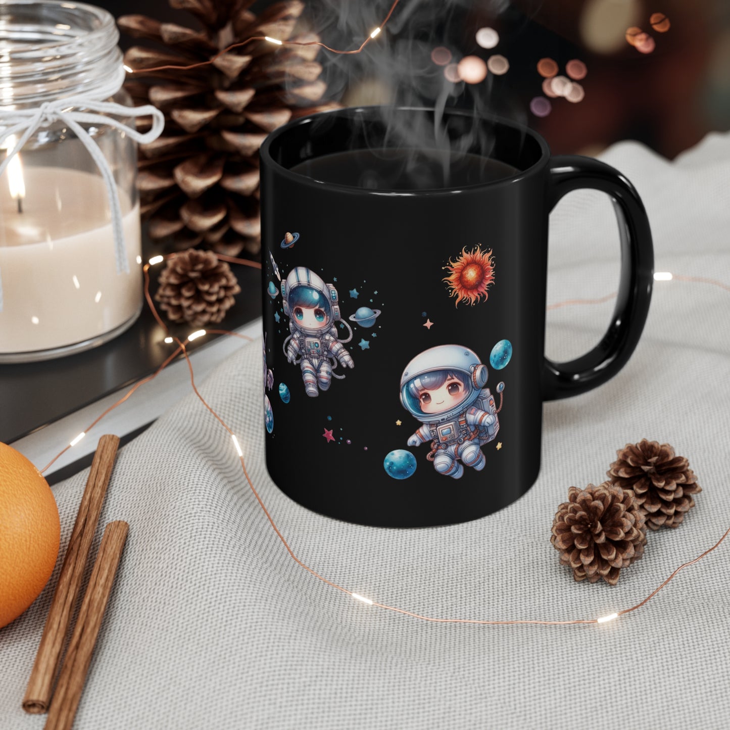 Cute Watercolor Astronauts 11oz Black Mug