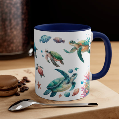 Watercolor Turtles Accent Coffee Mug, 11oz