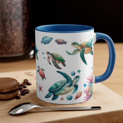 Watercolor Turtles Accent Coffee Mug, 11oz