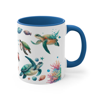 Watercolor Turtles Accent Coffee Mug, 11oz