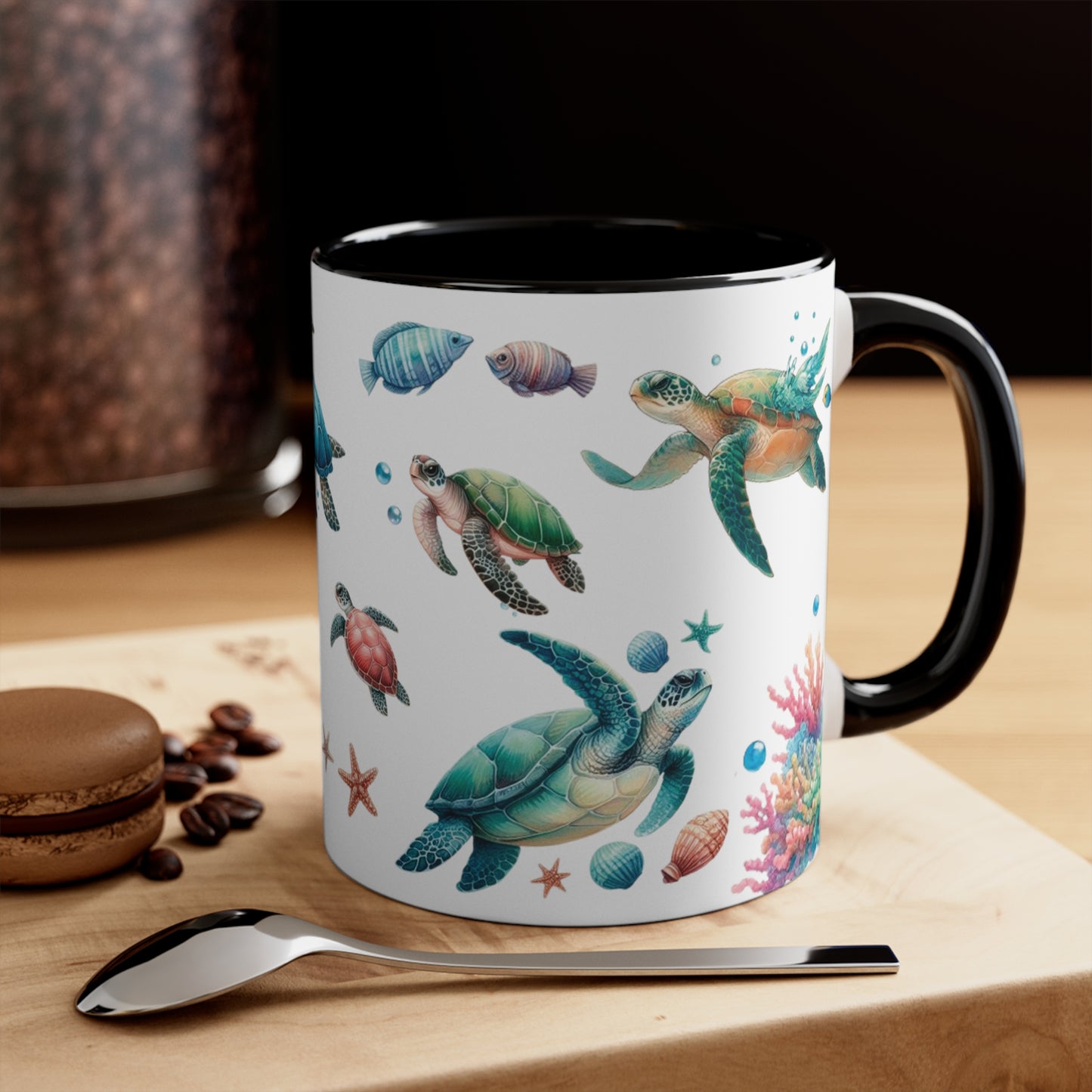 Watercolor Turtles Accent Coffee Mug, 11oz
