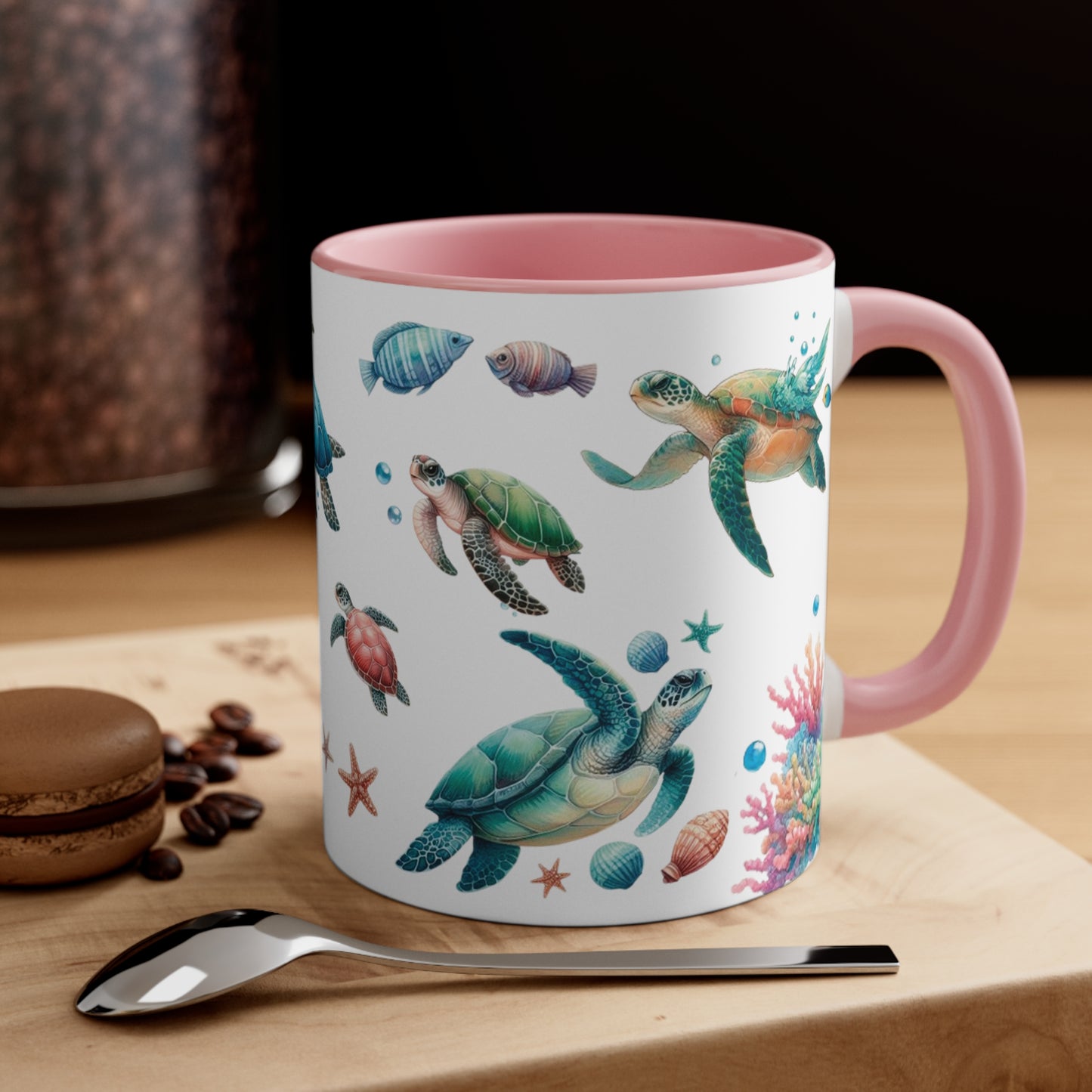 Watercolor Turtles Accent Coffee Mug, 11oz