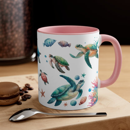 Watercolor Turtles Accent Coffee Mug, 11oz