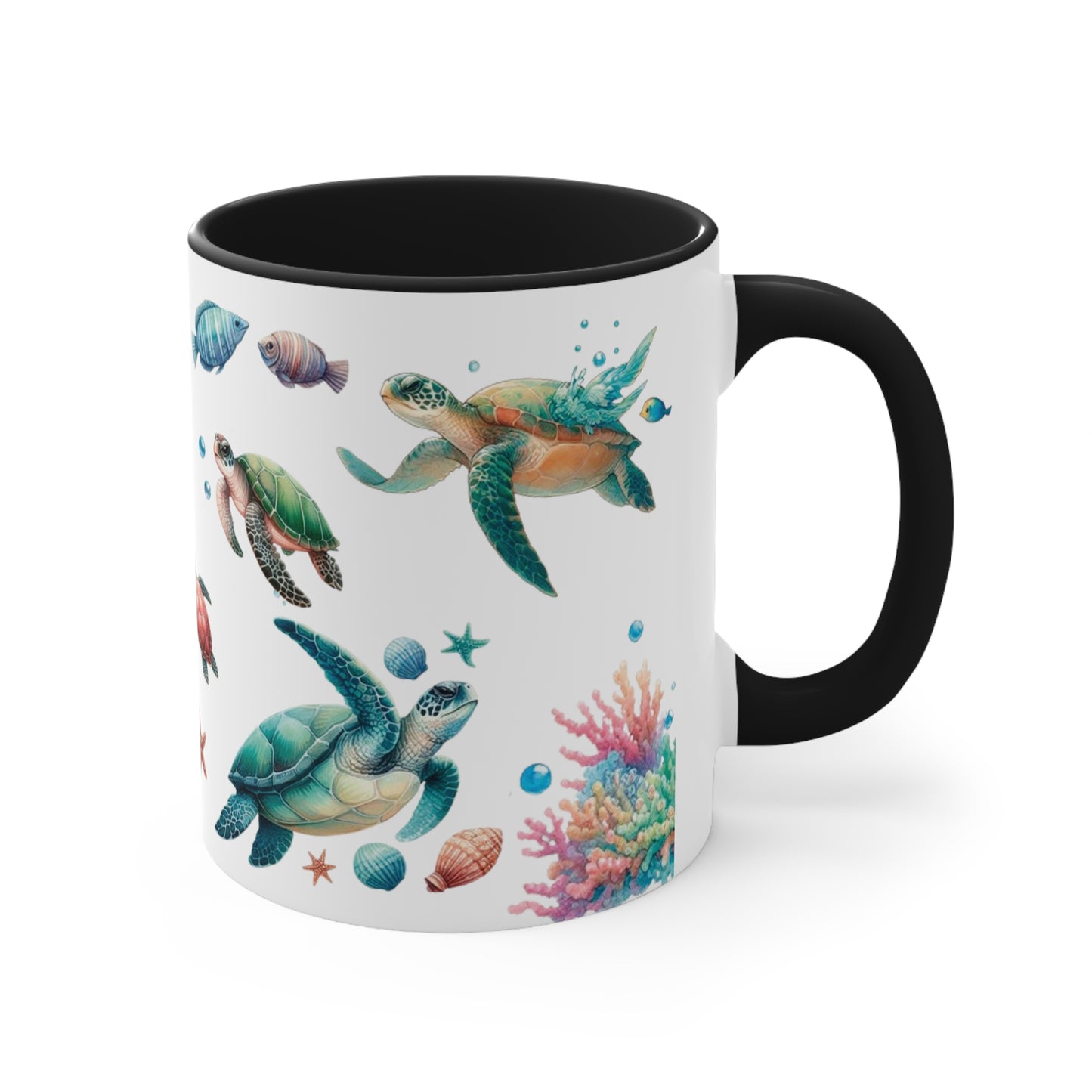 Watercolor Turtles Accent Coffee Mug, 11oz