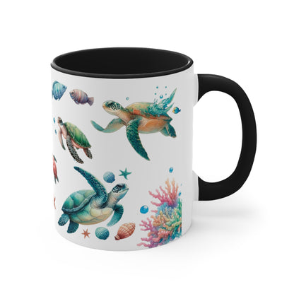 Watercolor Turtles Accent Coffee Mug, 11oz