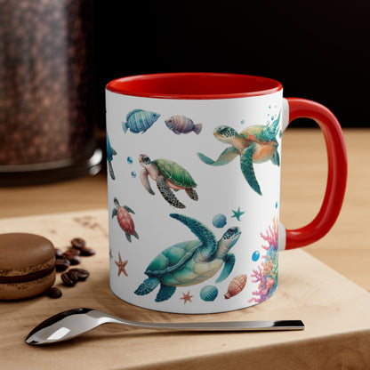Watercolor Turtles Accent Coffee Mug, 11oz
