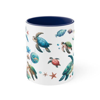 Watercolor Turtles Accent Coffee Mug, 11oz