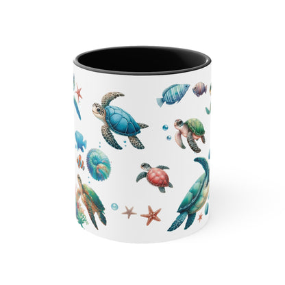 Watercolor Turtles Accent Coffee Mug, 11oz