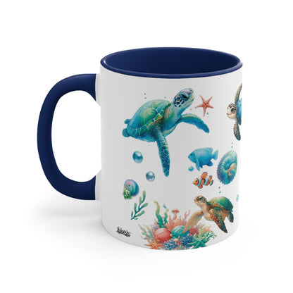Watercolor Turtles Accent Coffee Mug, 11oz