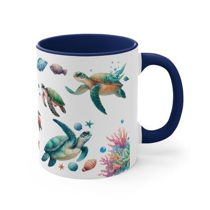 Watercolor Turtles Accent Coffee Mug, 11oz