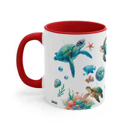 Watercolor Turtles Accent Coffee Mug, 11oz