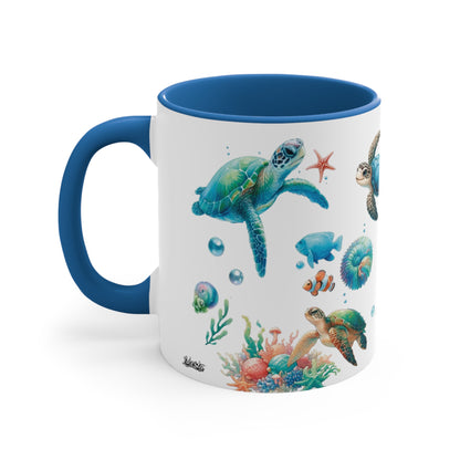 Watercolor Turtles Accent Coffee Mug, 11oz