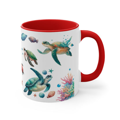 Watercolor Turtles Accent Coffee Mug, 11oz