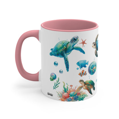 Watercolor Turtles Accent Coffee Mug, 11oz